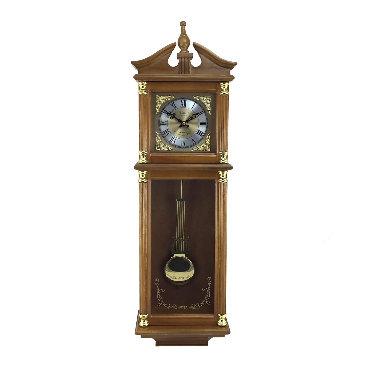 Picture of Bedford Clock Collection BED-718 34.5 in. Antique Chiming Wall Clock with Roman Numerals&#44; Oak Finish