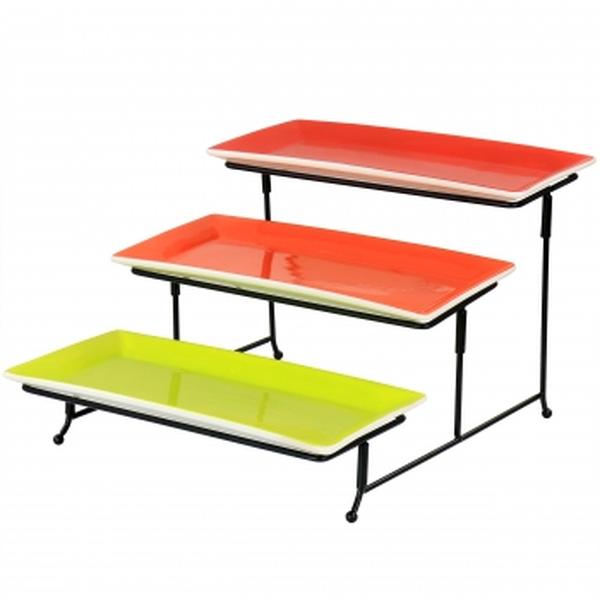 Picture of Gibson Home 127288.04 Crenshaw Hand Painted Sto are 3-Tier Serving Set with Metal Rack, Multi Color