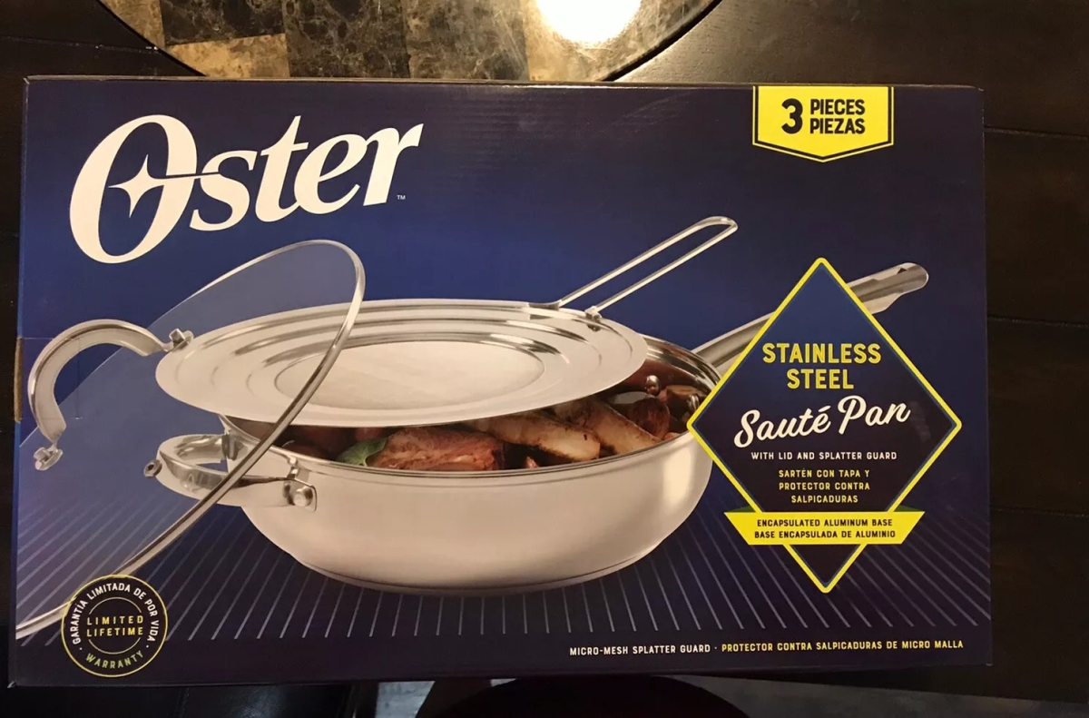 Picture of Oster 128613.03 4 qt. Sangerfield Stainless Steel Saute Pan with Lid & Splatter Guard - 3 Piece
