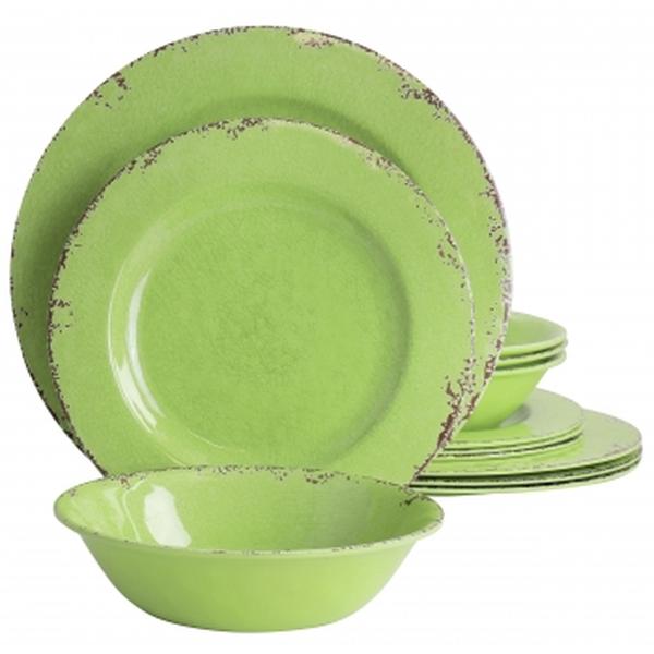 Picture of Gibson 134304.12R Mauna Melamine Dinnerware Set, Crackle Green - 12 Piece