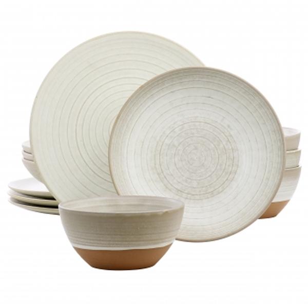 Picture of Gibson Elite 135271.12 Dreamweaver Round Earthenware Dinnerware Set, Matte White - 12 Piece