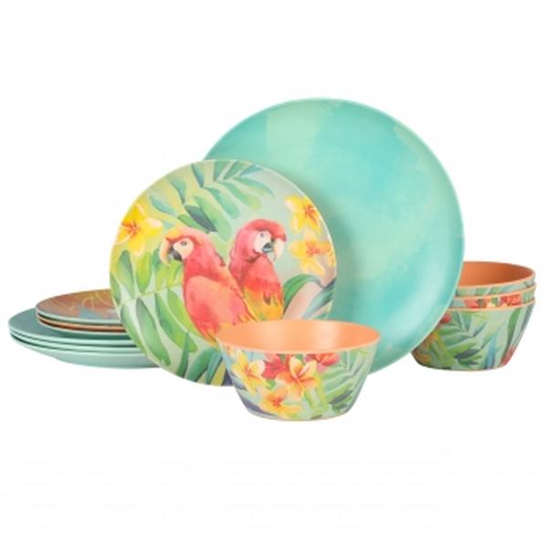 Picture of Laurie Gates 136568.12 Tropical Parrots Melamine Dinnerware Set, Assorted Design - 12 Piece