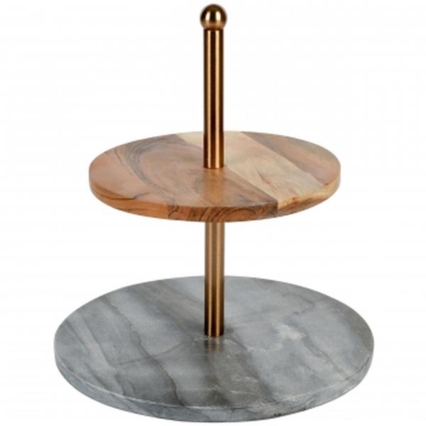 Picture of Laurie Gates 124646.01 California Designs Marble & Acacia Wood 2-Tier Server, Grey