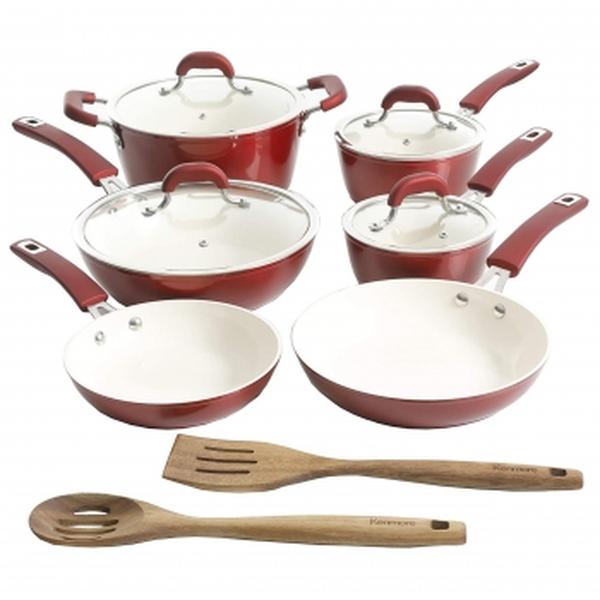 Picture of Kenmore 126358.12 Arlington Aluminum Ceramic Coated Nonstick Cookware Set&#44; Metallic Red - 12 Piece