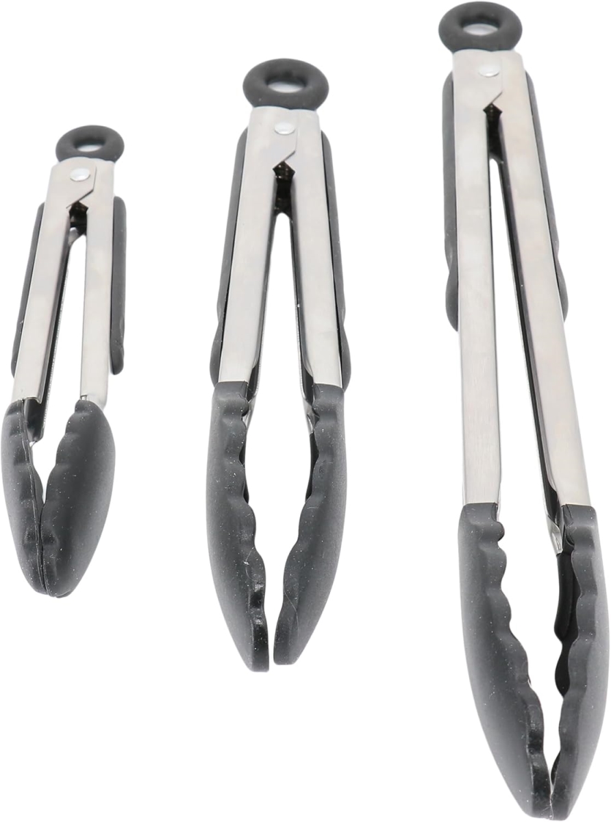 Picture of Oster 137538.03 Baldwyn Stainless Steel Kitchen Tongs Set, Black - 3 Piece