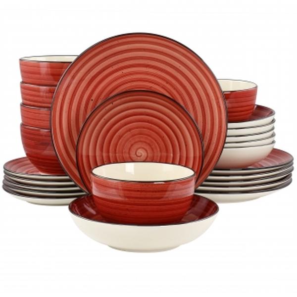 Picture of Elama EL-GIA24R Gia Round Sto are Dinnerware Set, Red - 24 Piece