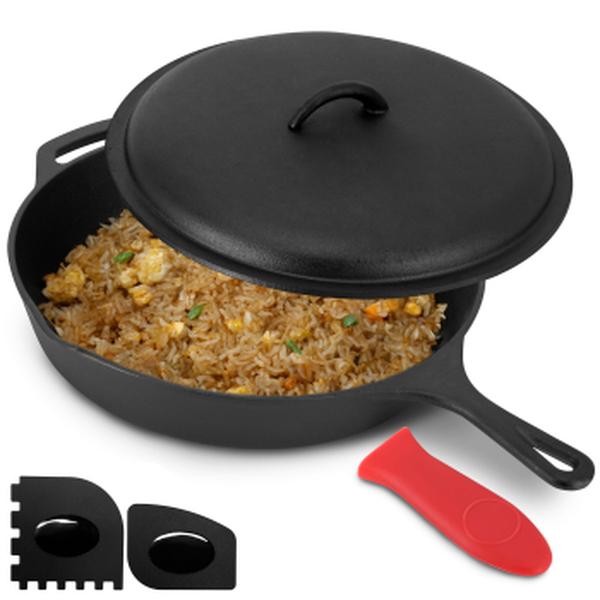 Picture of Megachef MCCI-7756CV 12 in. Pre-Seasoned Cast Iron Skillet with Cast Iron Lid