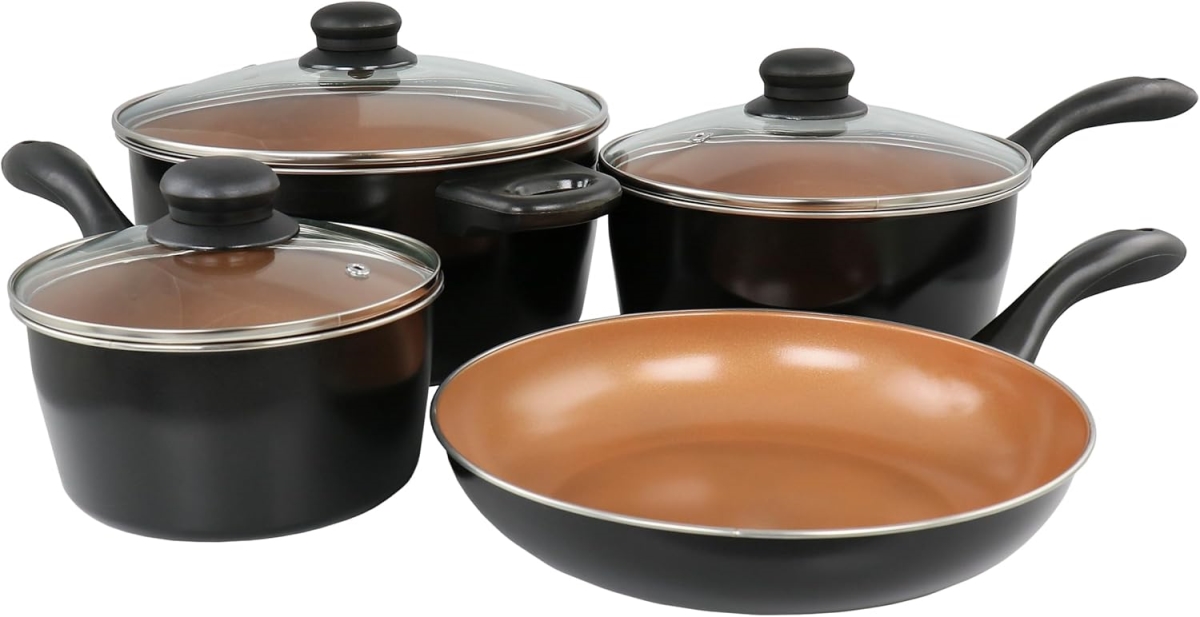 Picture of Gibson Home 82662.07 Armada Carbon Steel Nonstick Cookware Set&#44; Black & Copper - 7 Piece