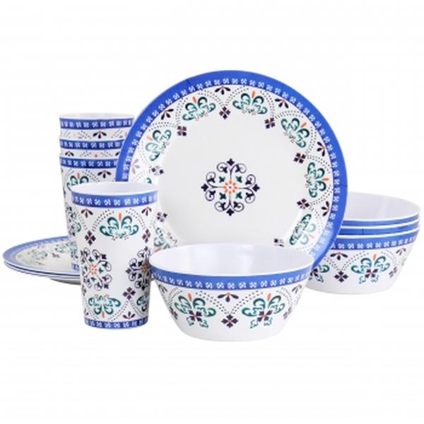 Picture of Gibson Everyday 93742.12 Alhambra Melamine Dinnerware Set&#44; Blue & White - 12 Piece