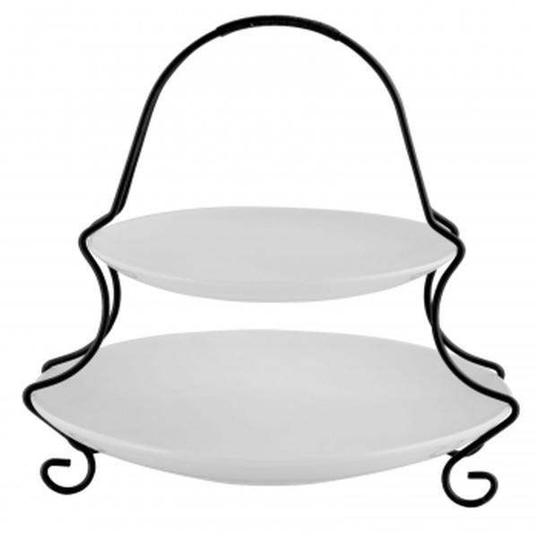 Picture of Gibson Elite 92603.03 Splendid Grace 2-Tier Serving Set with Metal Rack, White
