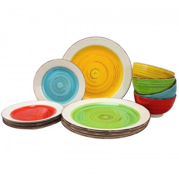 Picture of Gibson Home 116932.12 Confetti Band Mix & Match Round Ceramic Dinnerware Set, Assorted Color - 12 Piece