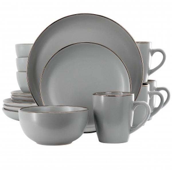 Picture of Gibson Home 127317.16R Rockaway Sto are Gold Rimmed Dinnerware Set, Grey - 16 Piece