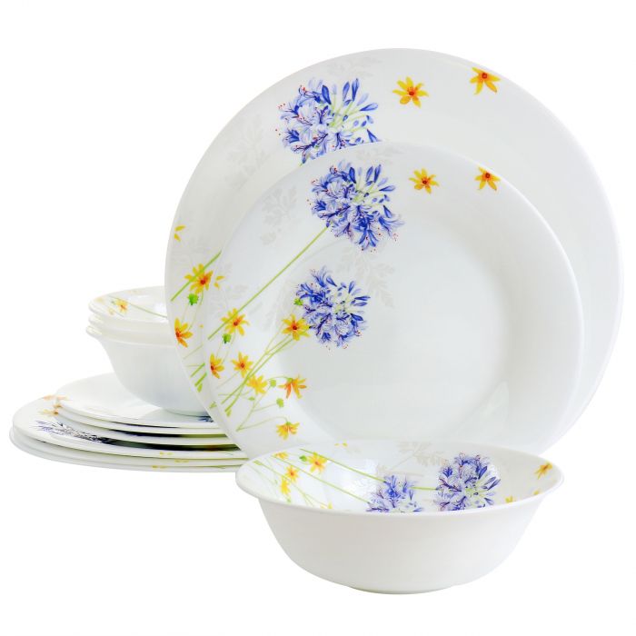 Picture of Gibson Ultra 97245.12 Tempered Opal Glass Dinnerware Set&#44; Violet Floral - 12 Piece