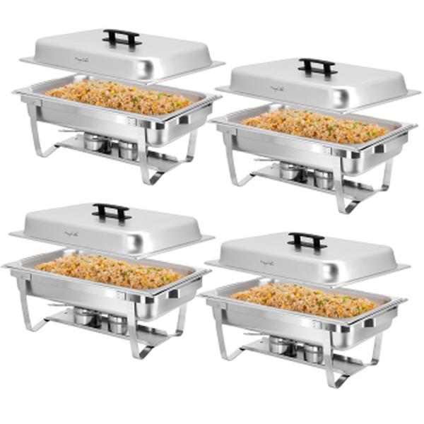 Picture of Megachef MG-430401-4 9.5 qt. Foldable Stainless Steel Professional Chafing Dish Food Warmer & Buffet Server Serving Trays - Set of 4