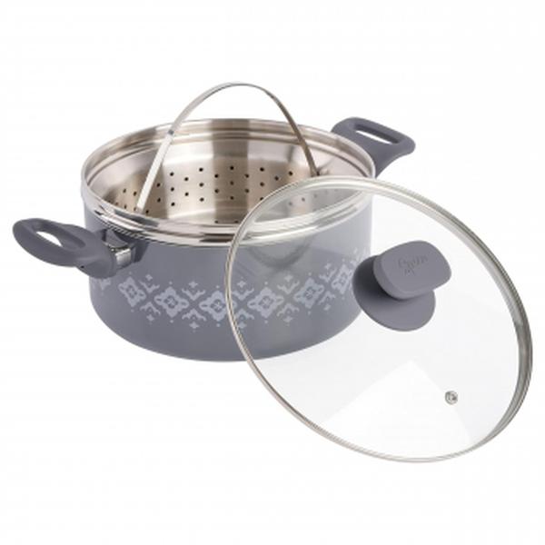 Picture of Spice by Tia Mowry 96278.03RR 5 qt. Savory Saffron Ceramic Nonstick Aluminum Dutch Oven with Lid & Steamer&#44; Grey