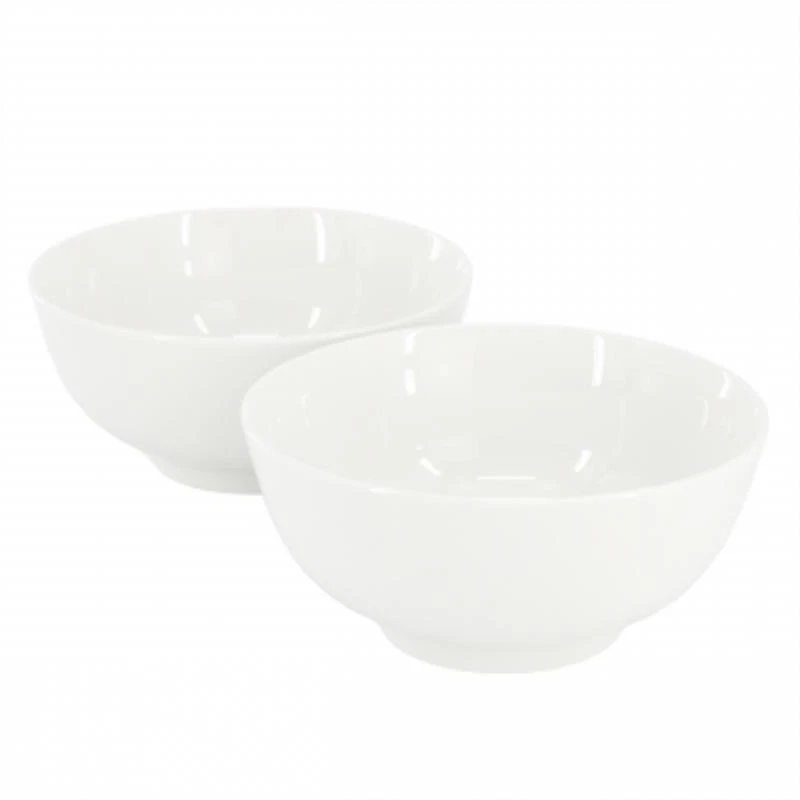 Fine Ceramic Noodle Bowl Set - White - 6.9 Inch - 2 Piece - Microwave Safe