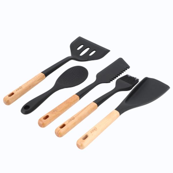 Picture of Oster 143736.05 Marion Silicone & Wood Kitchen Tool Set&#44; Black - 5 Piece