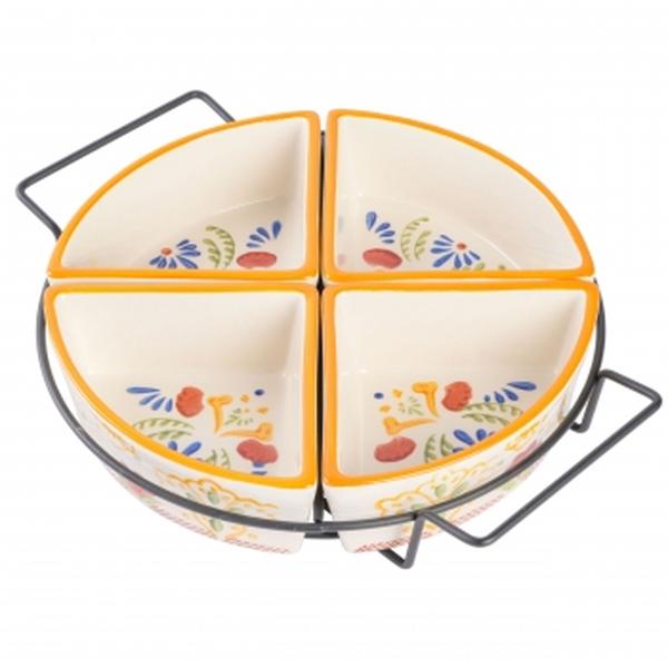 Picture of Laurie Gates 130965.05RR Tierra 4-Section Hand Painted Sto are Tidbit Dish with Metal Rack