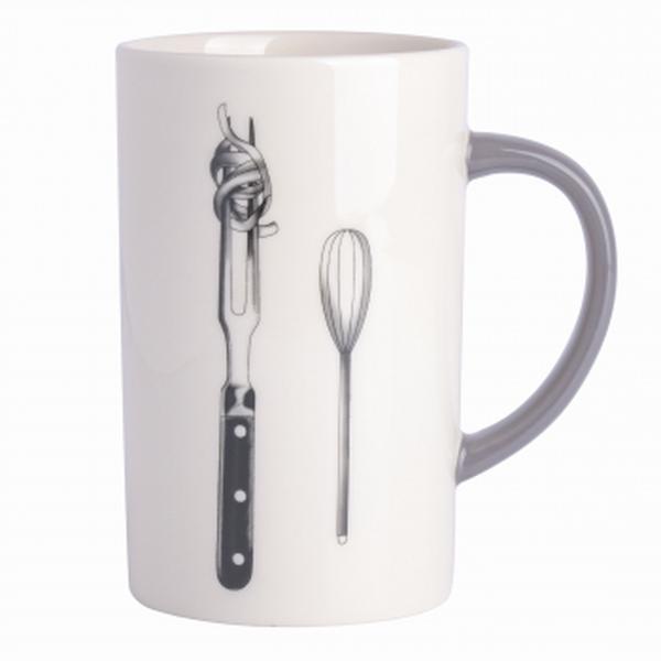 Picture of Babish 131306.01R 15 oz Tall Fine Ceramic Fork & Whisk Mug&#44; White