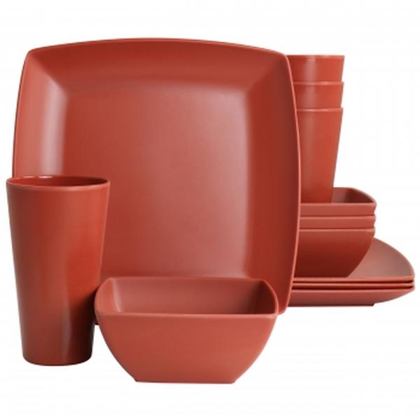 Picture of Gibson Home 134048.12 Greyson Melamine Square Dinnerware Set, Orange - 12 Piece