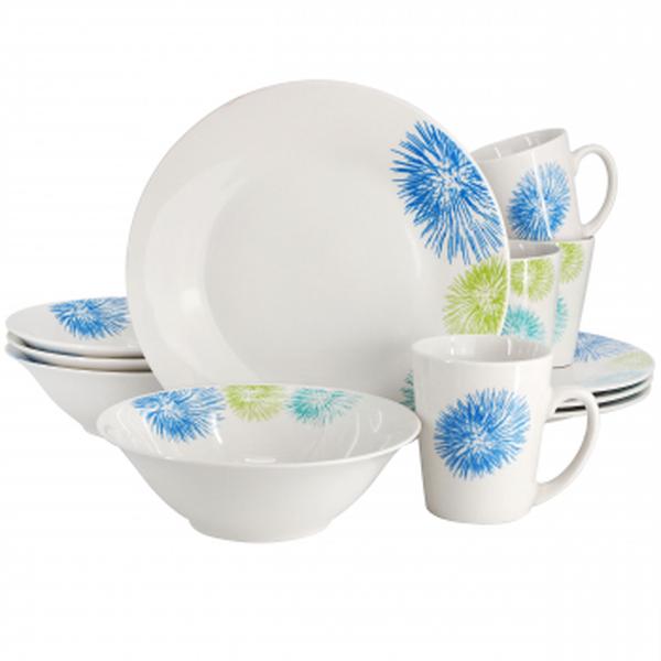 Picture of Gibson Home 142757.12 Blue Meadow Fine Ceramic Dinnerware Set with Colored Accents, White - 12 Piece
