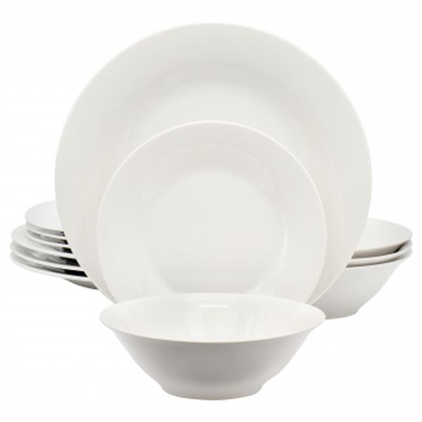 118504.12R Everyday Round Fine Ceramic Dinnerware Set, White - 12 Piece
