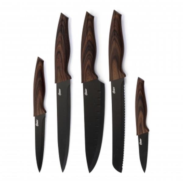 Picture of Oster 123804.05 Godfrey Stainless Steel Cutlery Set with Wood Print Handle&#44; Black - 5 Piece