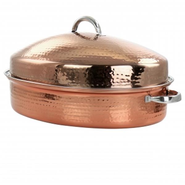 Picture of Gibson Home 127792.03 17.5 in. Radiance Stainless Steel Copper Plated Oval Roaster with Lid & Roasting Rack