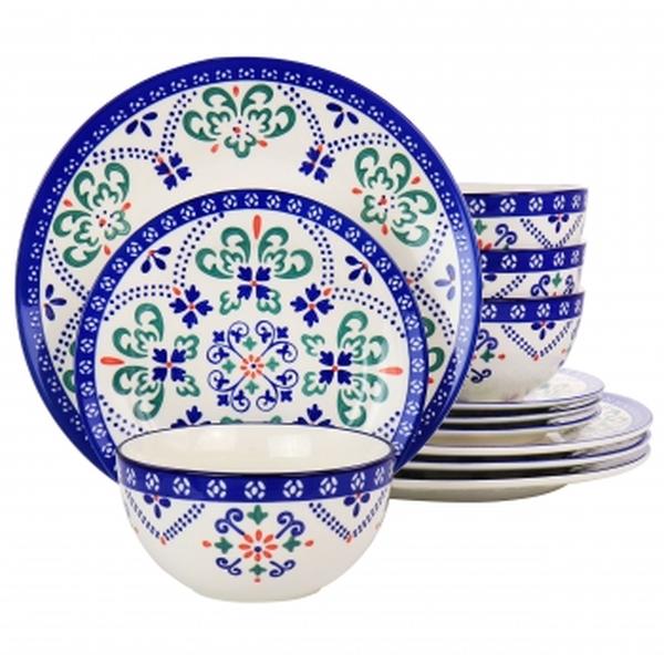 Picture of Laurie Gates 130956.12RR California Designs Tierra Star Hand Painted Dinnerware Set, Blue - 12 Piece