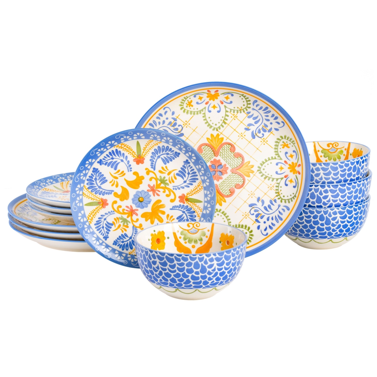 Picture of Laurie Gates 130959.12RR Tierra Tile Round Sto are Dinnerware Set, Assorted Designs - 12 Piece