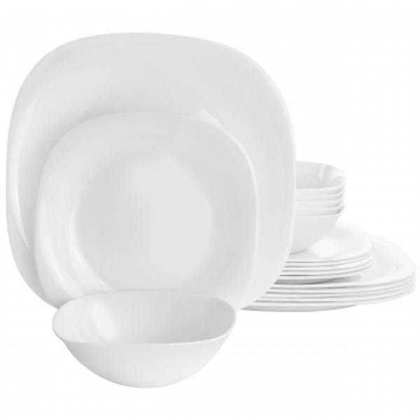 Picture of Gibson Ultra 131711.18R Piazza Soft Square Tempered Opal Glass Dinnerware Set, White - 18 Piece
