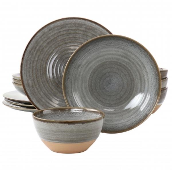 Picture of Gibson Elite 135272.12 Dreamweaver Round Earthenware Dinnerware Set, Grey - 12 Piece