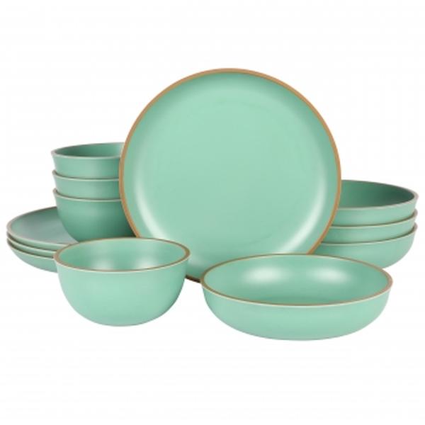 Picture of Gibson Home 136595.12 Rockabye Double Bowl Melamine Dinnerware Set, Green - 12 Piece