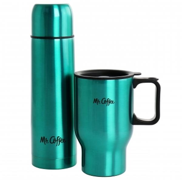 Picture of Mr. Coffee 136624.02 Javelin Thermal Bottle & Travel Mug Set, Emerald Green - 2 Piece