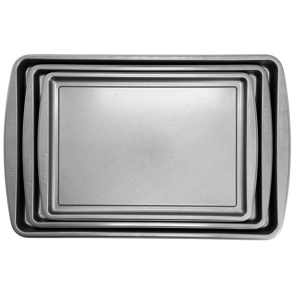 Picture of Gibson Home 137712.03 Love to Bake Nonstick Steel Jelly Roll Baking Sheet Set&#44; Gray - 3 Piece