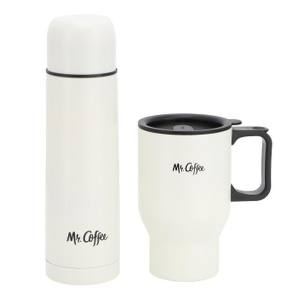 Picture of Mr. Coffee 144617.02 Javelin Thermal Bottle & Travel Mug Set, White - 2 Piece