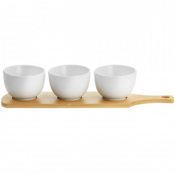 Picture of Gibson Elite 134045.04 Gracious Dining Fine Ceramic Tidbit Bowl Set with Base, White - 4 Piece