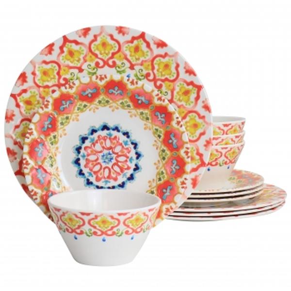 Picture of Laurie Gates 134297.12R California Designs Tamayo Melamine Dinnerware Set, Multi Color - 12 Piece