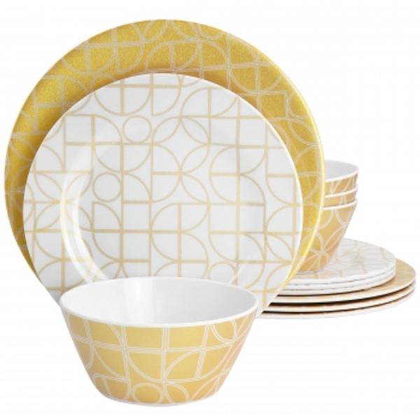 Picture of Laurie Gates 135727.12 California Designs Summer Bloom Melamine Dinnerware Set, Gold - 12 Piece