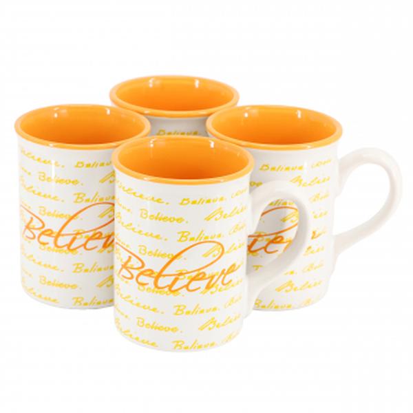 Picture of Gibson Home 142553.01 16 oz Inspirational Words Believe Sto are Mug Set, Orange - 4 Piece