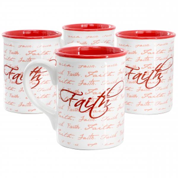 Picture of Gibson Home 142555.01 16 oz Inspirational Words Faith Sto are Mug Set, Red - 4 Piece