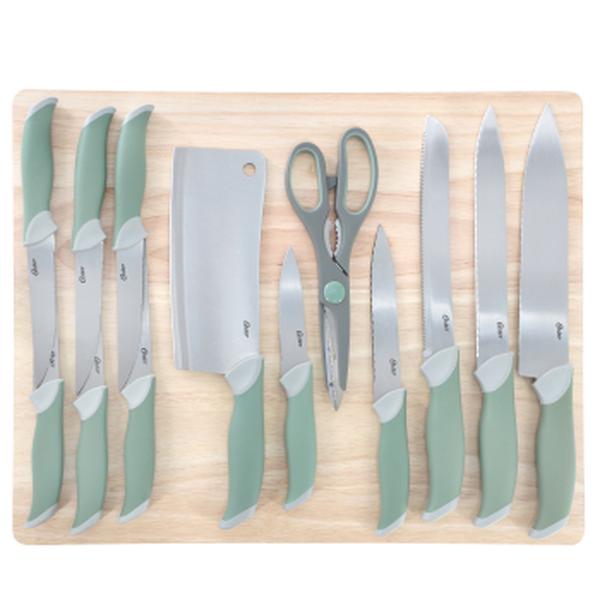 Picture of Oster 143720.14 Lindbergh Stainless Steel Cutlery & Cutting Board Set with Soft Grip Handle&#44; Green - 14 Piece