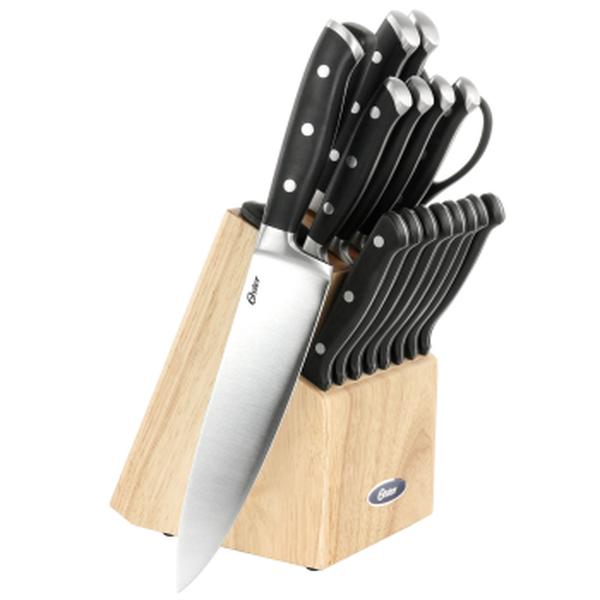 Picture of Oster 144313.18 Ginley Stainless Steel Cutlery Set with Pi ood Block&#44; Black - 18 Piece