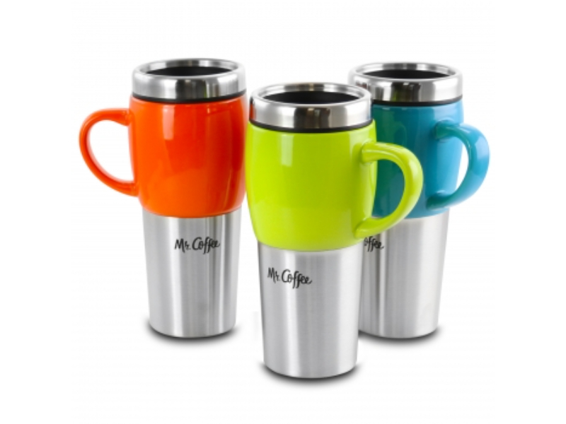 Picture of Mr. Coffee 91675.02 16 oz Traverse Stainless Steel & Ceramic Travel Mug & Lid, Red, Blue & Green - 3 Piece