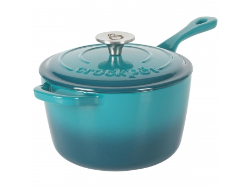 Picture of Crock Pot 137372.02 3 qt. Artisan Enameled Cast Iron Sauce Pan with Lid&#44; Teal & Silver