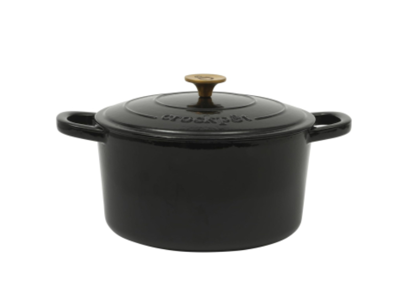 Picture of Crock Pot 142677.02 7 qt. Artisan Round Enameled Cast Iron Dutch Oven with Gold Handle, Black
