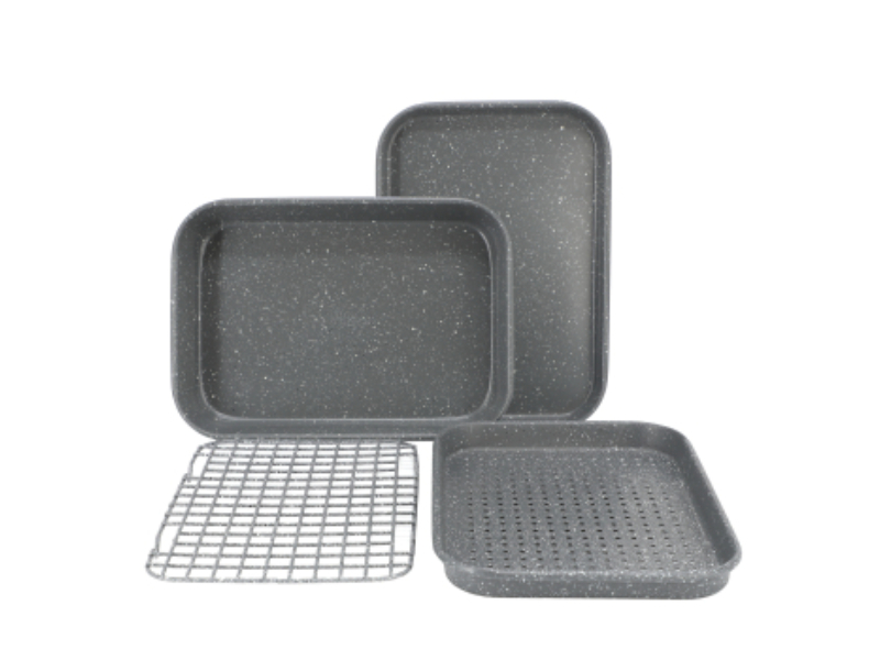 Picture of Oster 143745.04 Graystone Nonstick Carbon Steel Toaster Oven Bakeware Set&#44; Speckled Gray - 4 Piece