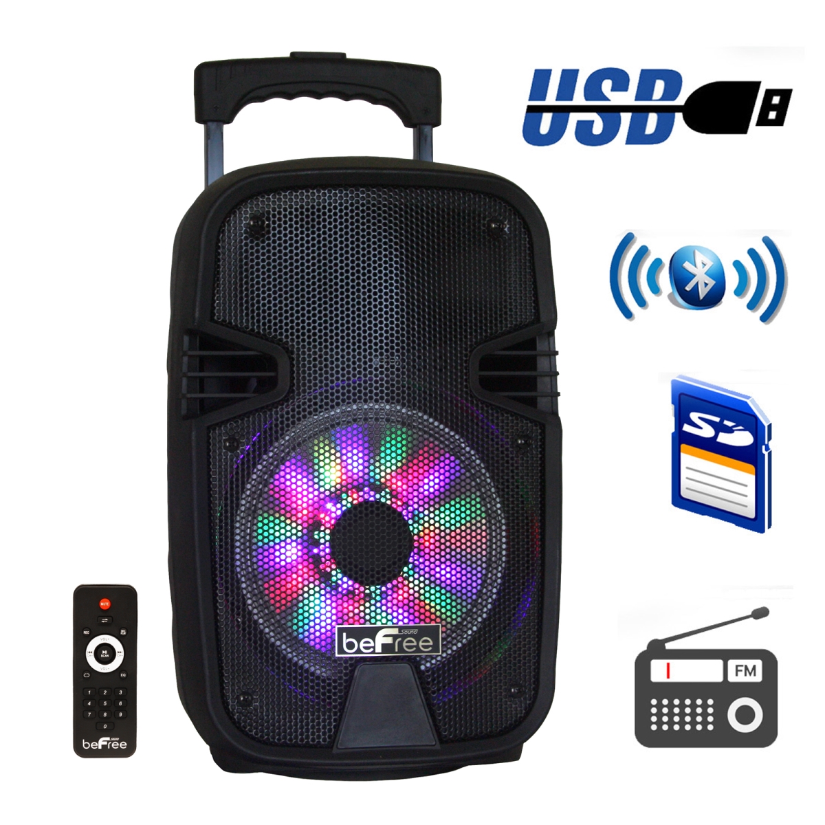 8 in. Bluetooth Portable Party Speaker with USB, SD & Reactive Lights