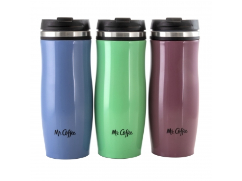 Picture of Mr. Coffee 124439.01 12.5 oz Stainless Steel Insulated Thermal Travel Mug - Set of 3