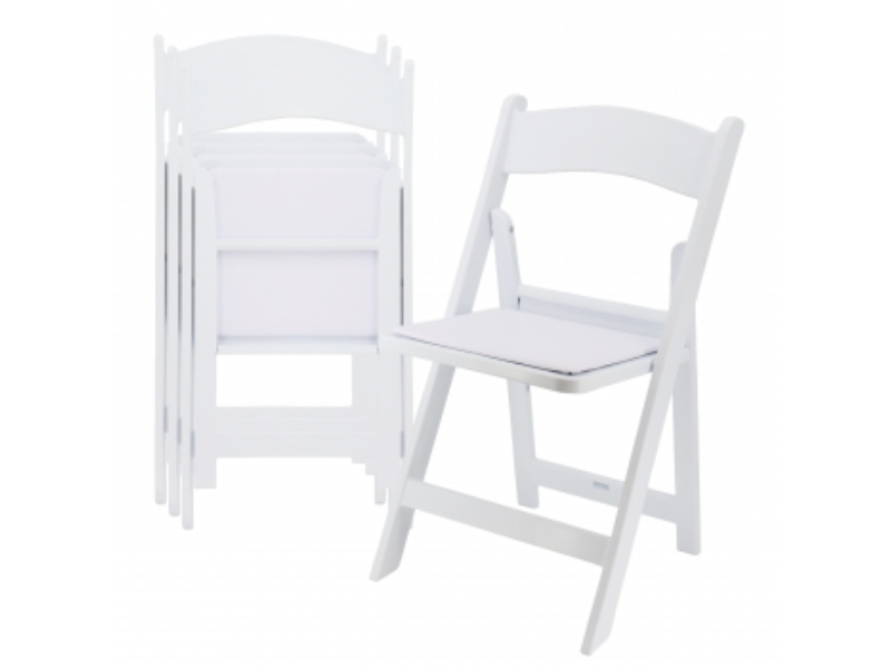 ELM-L001W Plastic Folding Resin Chair with Removable Seat Pad, White - 4 Piece